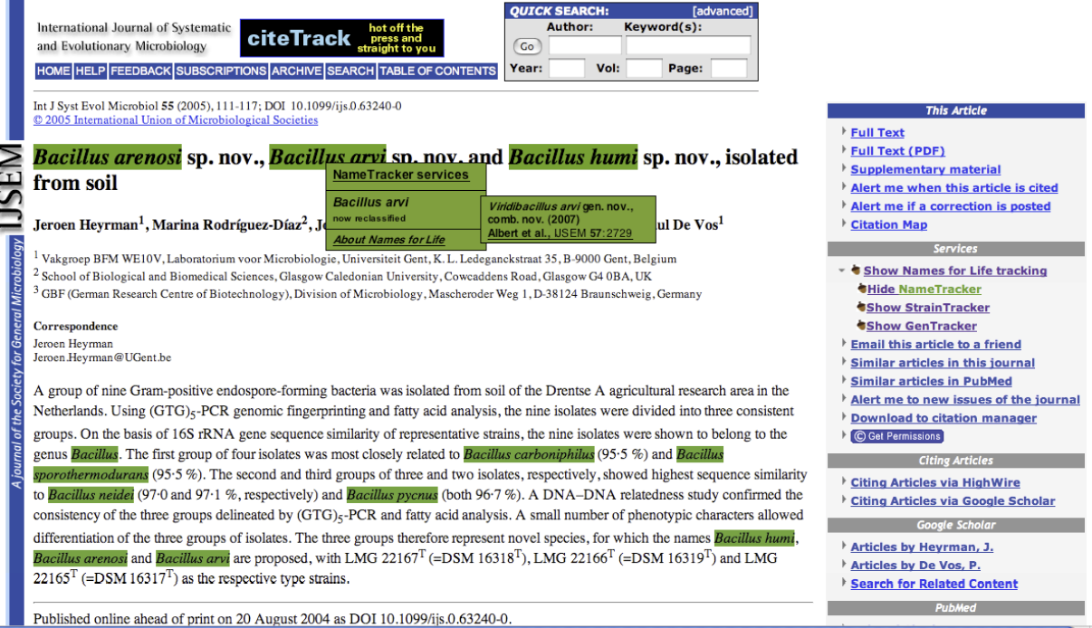 An example of forward linking of back content and dynamic linking to notify readers of name changes that affect back content.