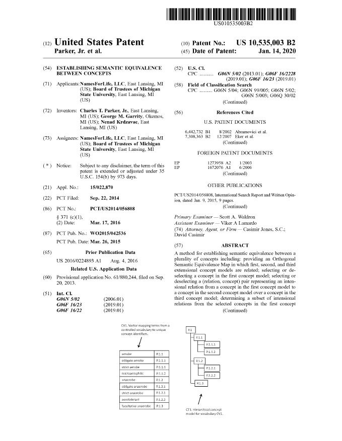 US 10,535,003 B2. Systems and Methods for Establishing Semantic Equivalence Between Concepts